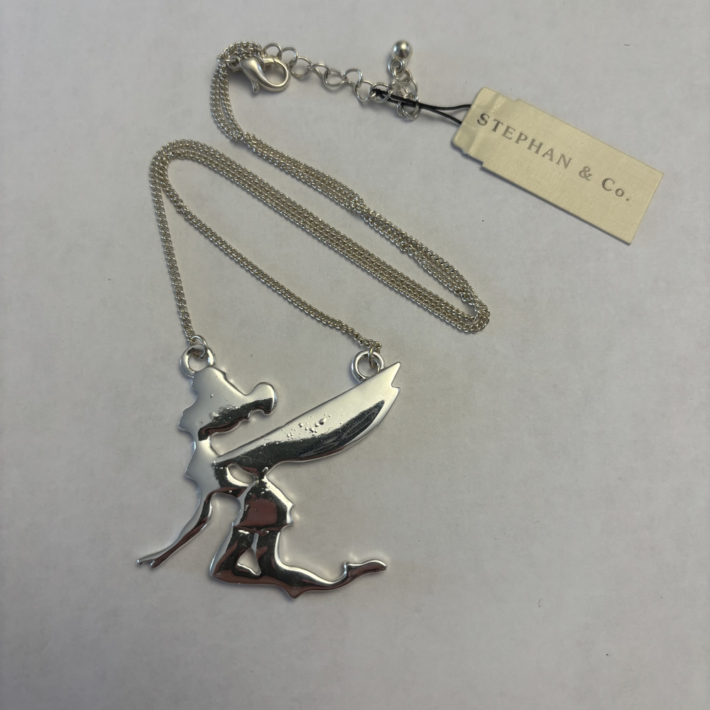 Stephan & Co. Silver Tone Kneeling Fairy Silhouette Pendant Necklace NWT